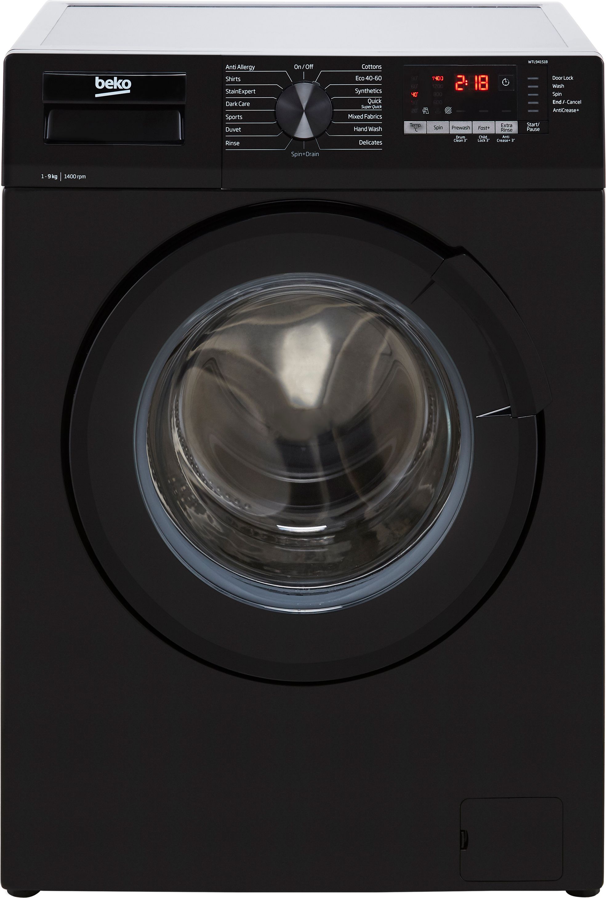 Beko WTL94151B 9kg Washing Machine with 1400 rpm - Black - B Rated, Black