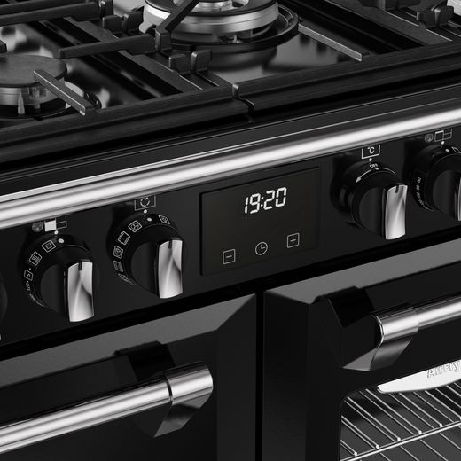 Stoves Richmond 110cm Dual Fuel Range Cooker - Black  - Close up control panel shot 