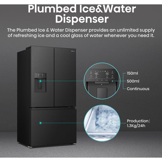 Hisense American Fridge Freezer - Stainless Steel - Annotation - Plumbed and Ice&Water dispenser