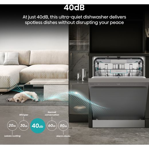 Hisense Auto Dose Standard Dishwasher - Stainless Steel - Annotation - 40 dB