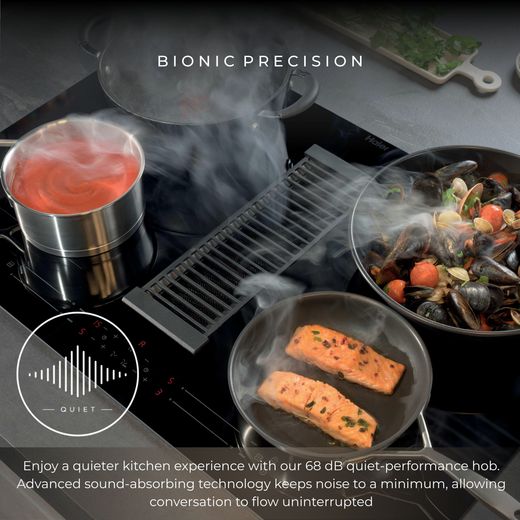 Haier I-Dual Series 6 HAIH82MTMCF 80cm Induction Extractor Hob - Black - For Ducted/Recirculating Ventilation - Annotation - 69dB quiet performance