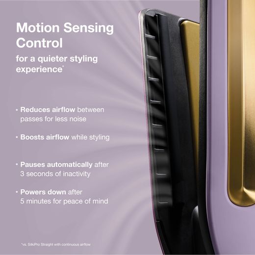 Shark SilkiPro Straight HT401UKPU Hair Straighteners - Plum Satin - annotation - motion sensing shot