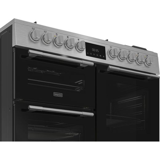 Hotpoint RH100FA21BX 100cm wide Dual Fuel Range Cooker with Gas Hob - Stainless Steel / Black - control panel