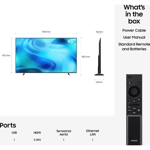 Samsung 65" 4K Ultra HD Crystal Smart TV - annotation - dimesons shot 
