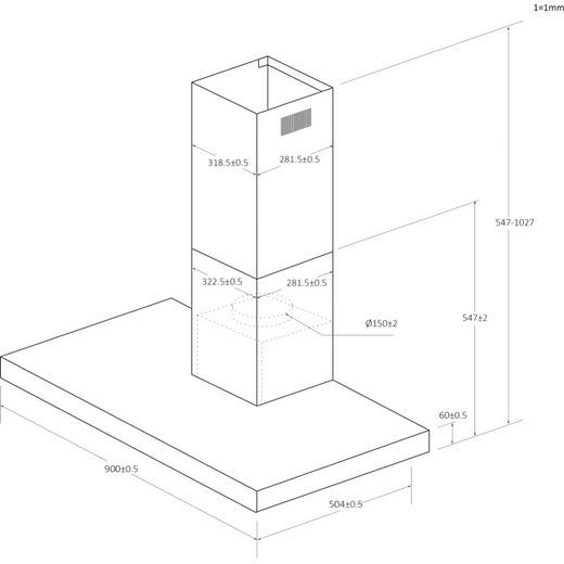 Haier HATS9CBS4B 90cm Chimney Cooker Hood - Black - Annotation - Dimension shot