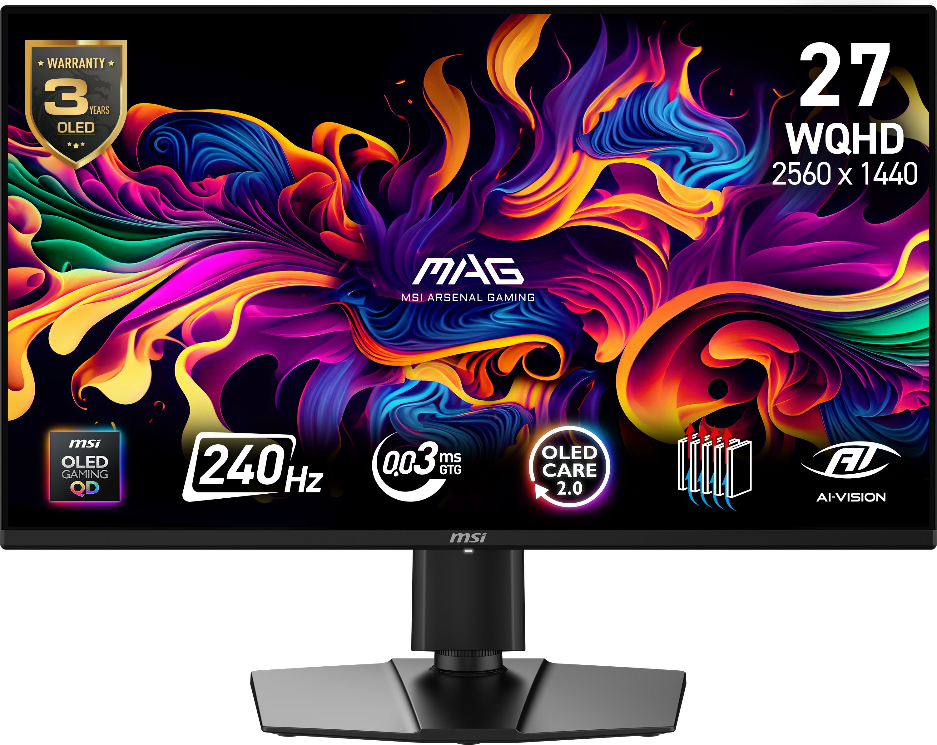 MSI MAG 274QP QD-OLED X24 26.5" WQHD OLED Monitor with FreeSync™ Premium with NVidia G-Sync - Black, Black