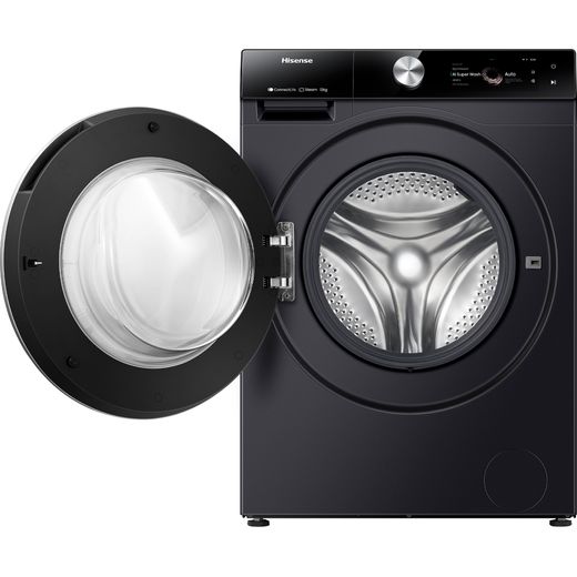Hisense 7S Series WF7S1247BB 12kg Washing Machine with 1400 rpm - Black - Front door open shot