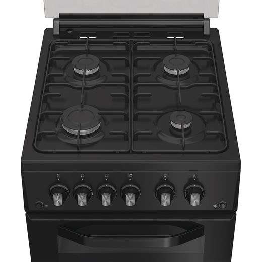 Hotpoint HDG5GCB 50cm wide Double Oven Gas Cooker - Black - Hob perspective