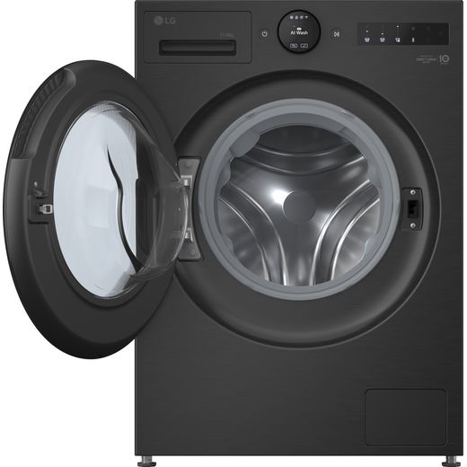LG VX70 Series AI Direct Drive™ W4X7016TBB Wifi Connected 11Kg / 6Kg Washer Dryer with 1400 rpm - Matte Black - Door open