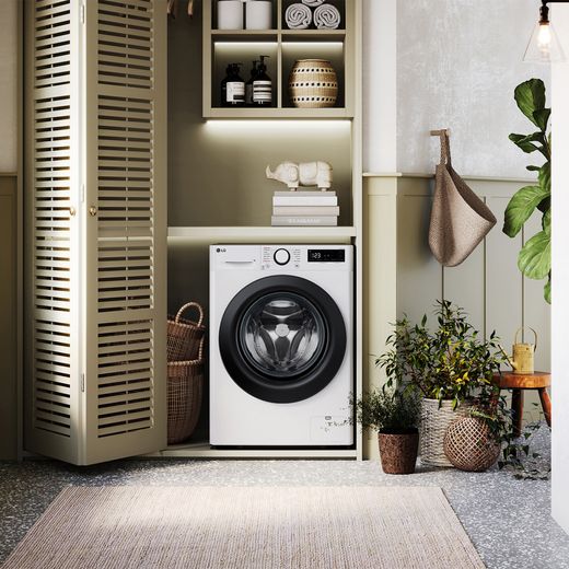 LG Series 4 Pro AI Direct Drive™ FWY706WWTN1 10Kg / 6Kg Washer Dryer with 1400 rpm - White - Washer dryer in room