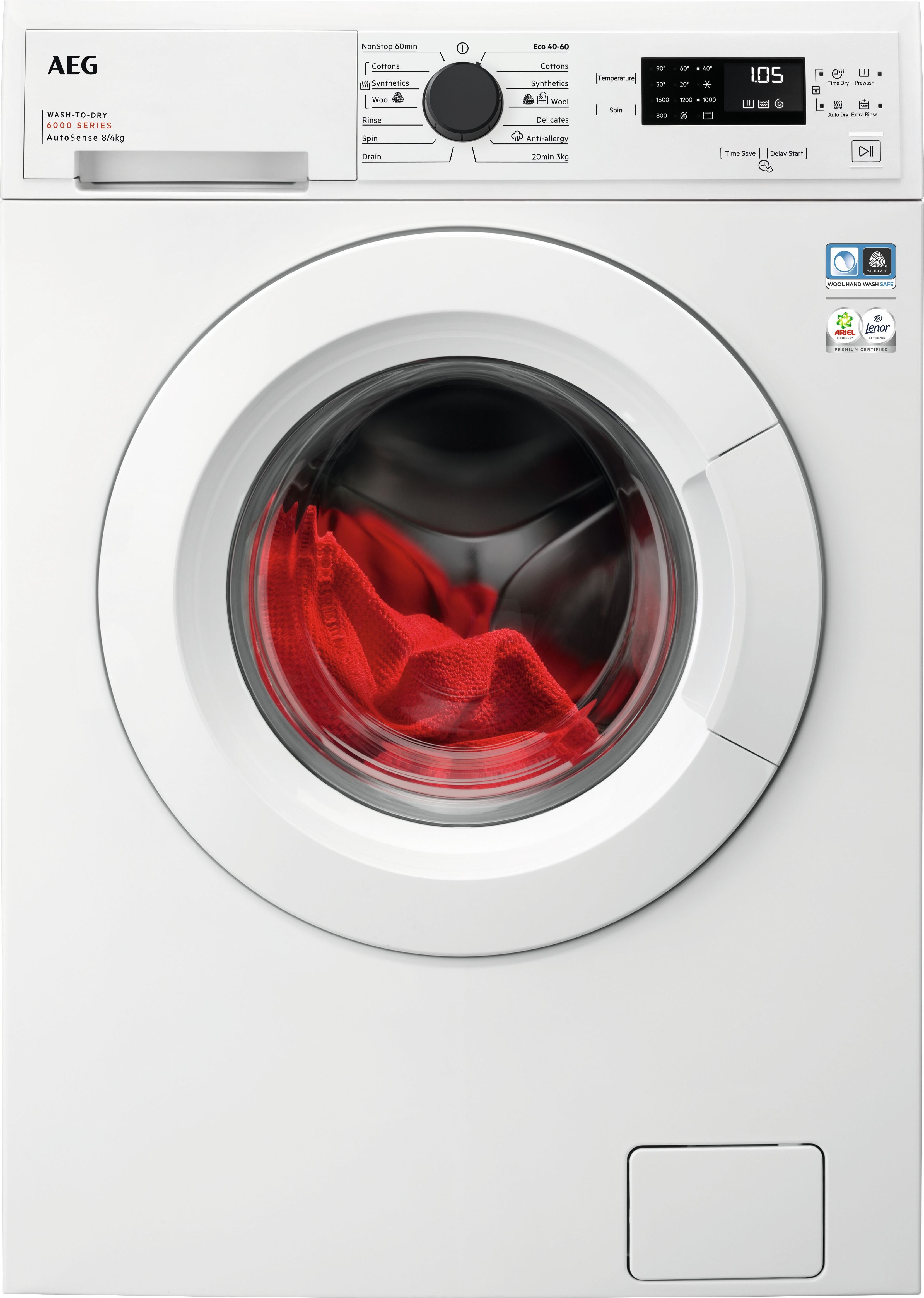 Image of AEG 6000 AutoSense LWX60846B 8Kg/4Kg Washer Dryer with 1600 rpm - White - D Rated [Wash&Dry], B Rated [Wash Only], White