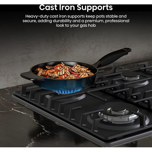 Hisense GM663BHF 60cm Gas Hob - Black - Annotation - Cast iron support shot