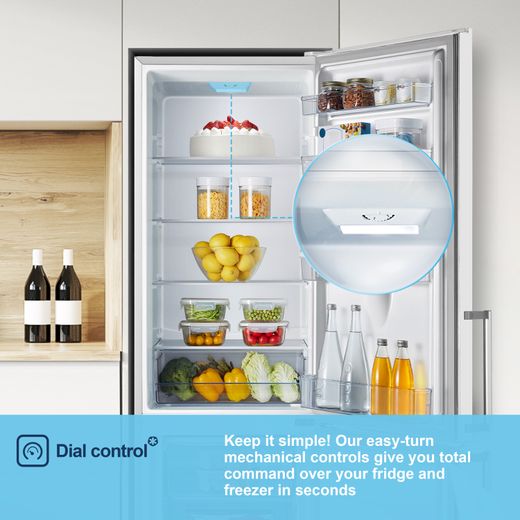 Fridgemaster MC55265DE 180cm 70/30 Fridge Freezer - White - Annotation - Dial control