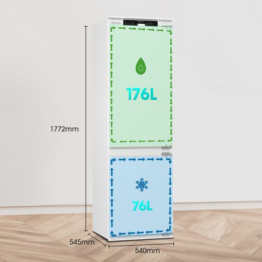 Fridgemaster MBC55252NE 177cm 70/30 Integrated No Frost Fridge Freezer with Sliding Door Fixing Kit - White - Dimensions