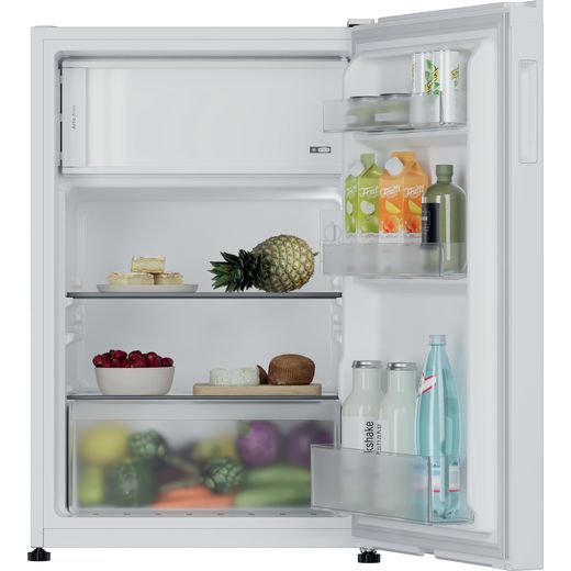 Hoover HONOQ2S58EWK 85cm High Small Fridge with Ice Box - White - Front with door open shot
