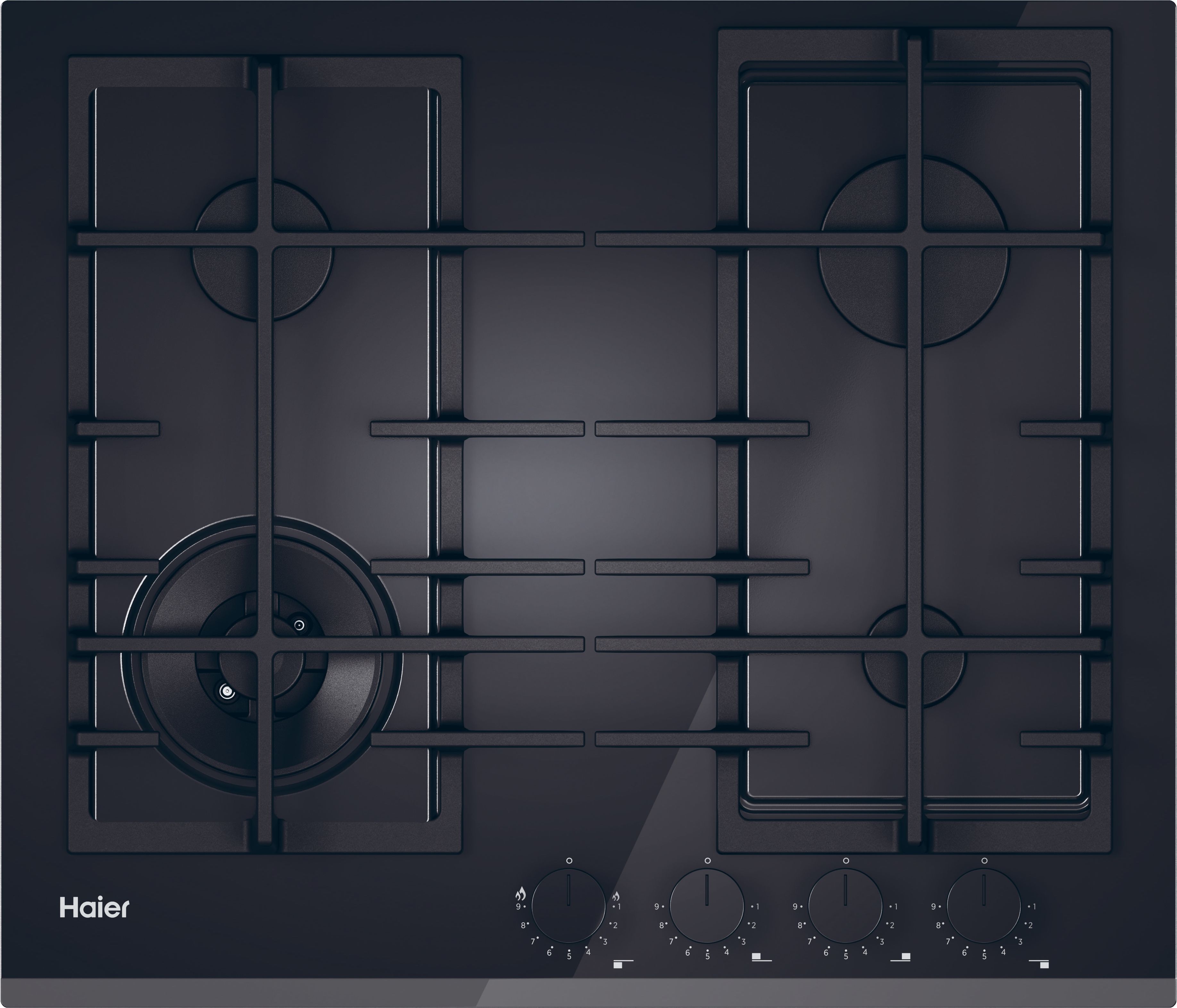 Haier 60 cm Gas Hob - Black Tempered Glass - 4 Burners