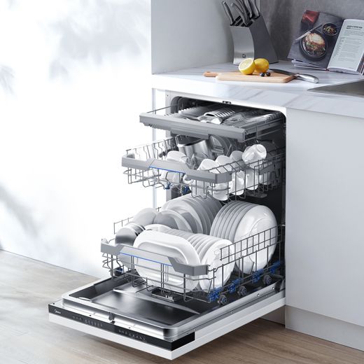 Midea Fully Integrated Standard Dishwasher - Black - Dishwasher in kitchen shot 