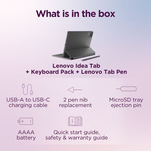 Lenovo Idea Tab 11" 128GB Tablet - Luna Grey - Annotation - Whats in the box shot 