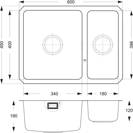 Harlyn Carbis150REV Kitchen Sink Stainless Steel - Annotation - dimension shot