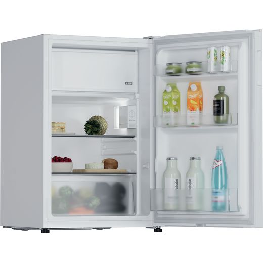 Hoover HONOQ2S58EWK 85cm High Small Fridge with Ice Box - White - Right perpsective with door open shot