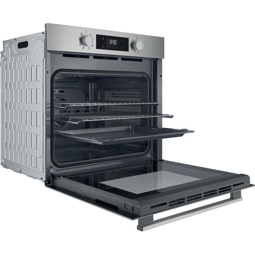 Hotpoint HO 255C X UK Built In Electric Single Oven - Stainless Steel - Right perspective with door open shot