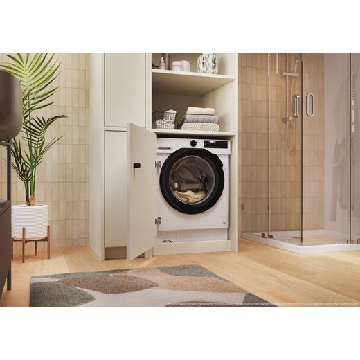Candy BC4SD49M6DB8-80 Integrated 9kg Washing Machine with 1400 rpm - White - Washing machine in utility room shot
