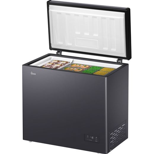 Hoover Chest Freezer - Dark Inox - Left perspective with lid open shot