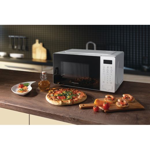 Hisense H20MOWS4UK 20 Litre Microwave - White - Microwave in modern kitchen with food