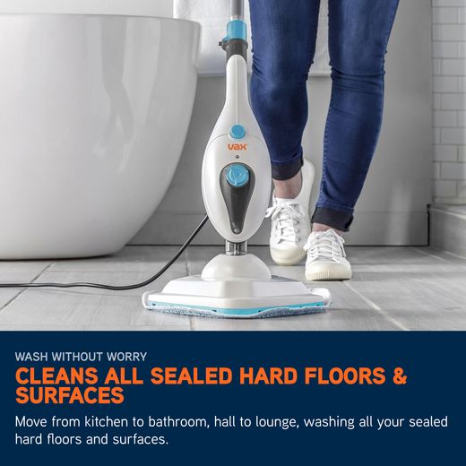 Vax Steam Clean Multi S85-CM Steam Mop with up to 15 Minutes Run Time and Detachable Handheld - White - Annotation - Cleans all sealed hard floors