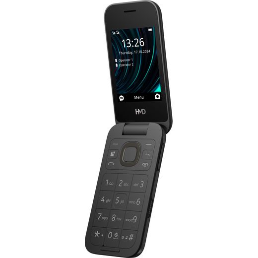HMD 2660 Flip 128MB Flip Smart Phone in Cosy Black - Left perspective shot
