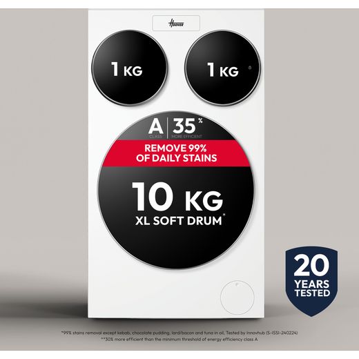 Hoover HMQD 410CBL9-80 Washing Machine with 1400 rpm - White - Annotation - Drum capacity