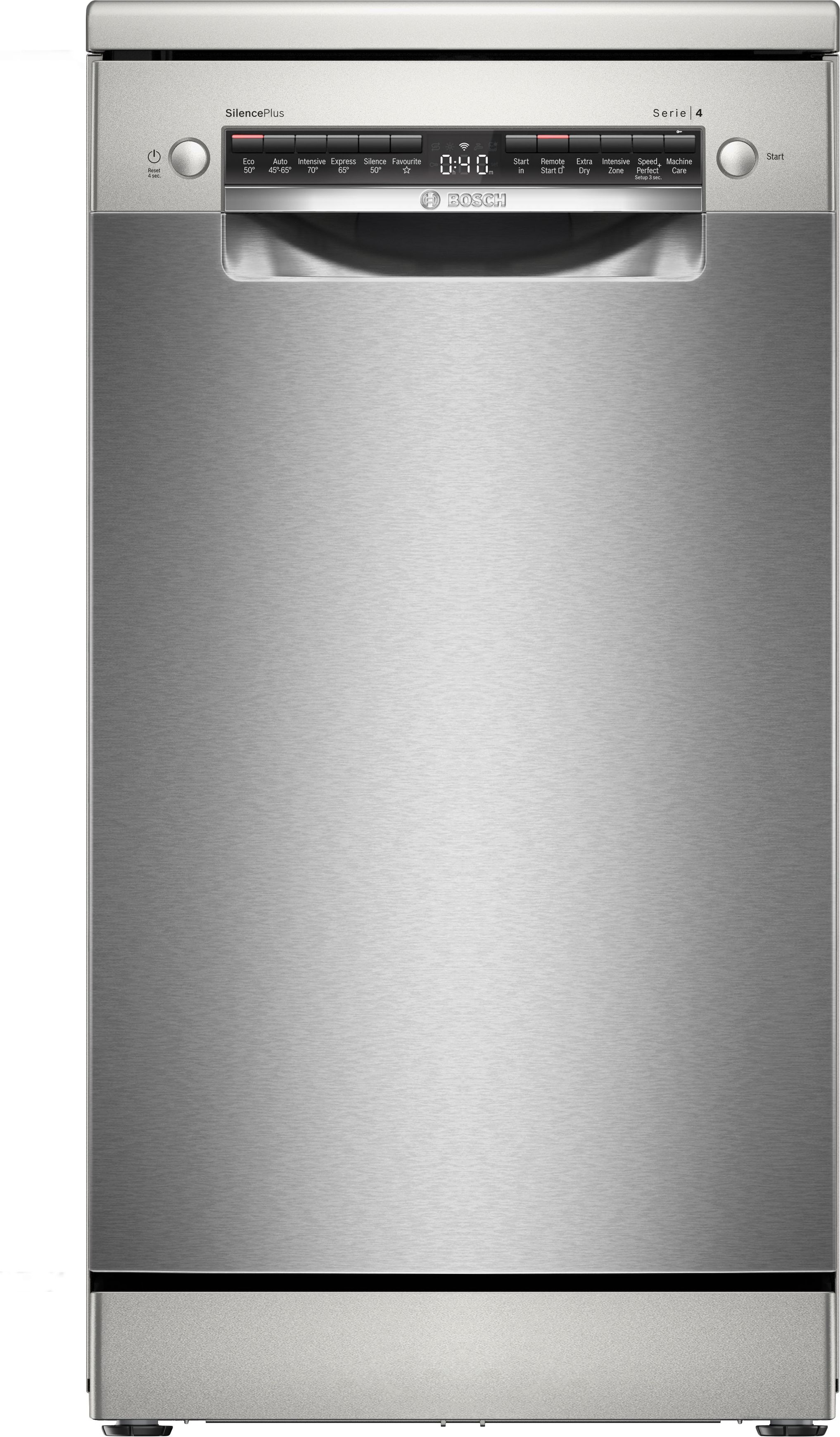 Image of Bosch Series 4 SPS4HMI49G Wifi Connected Slimline Dishwasher - Silver Inox - E Rated, Silver Inox