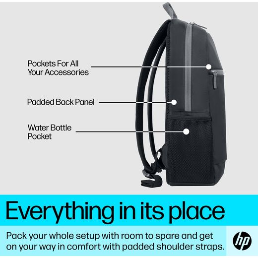 HP Laptop Backpack for 15.6" Laptop - Black / Grey - Annotation - Everything in it place shot