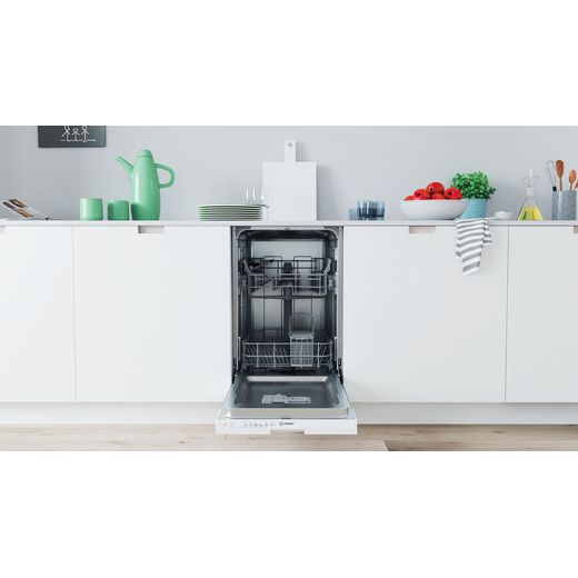 Indesit Fully Integrated Slimline Dishwasher - White Control Panel  - Dishwasher in kitchen shot 