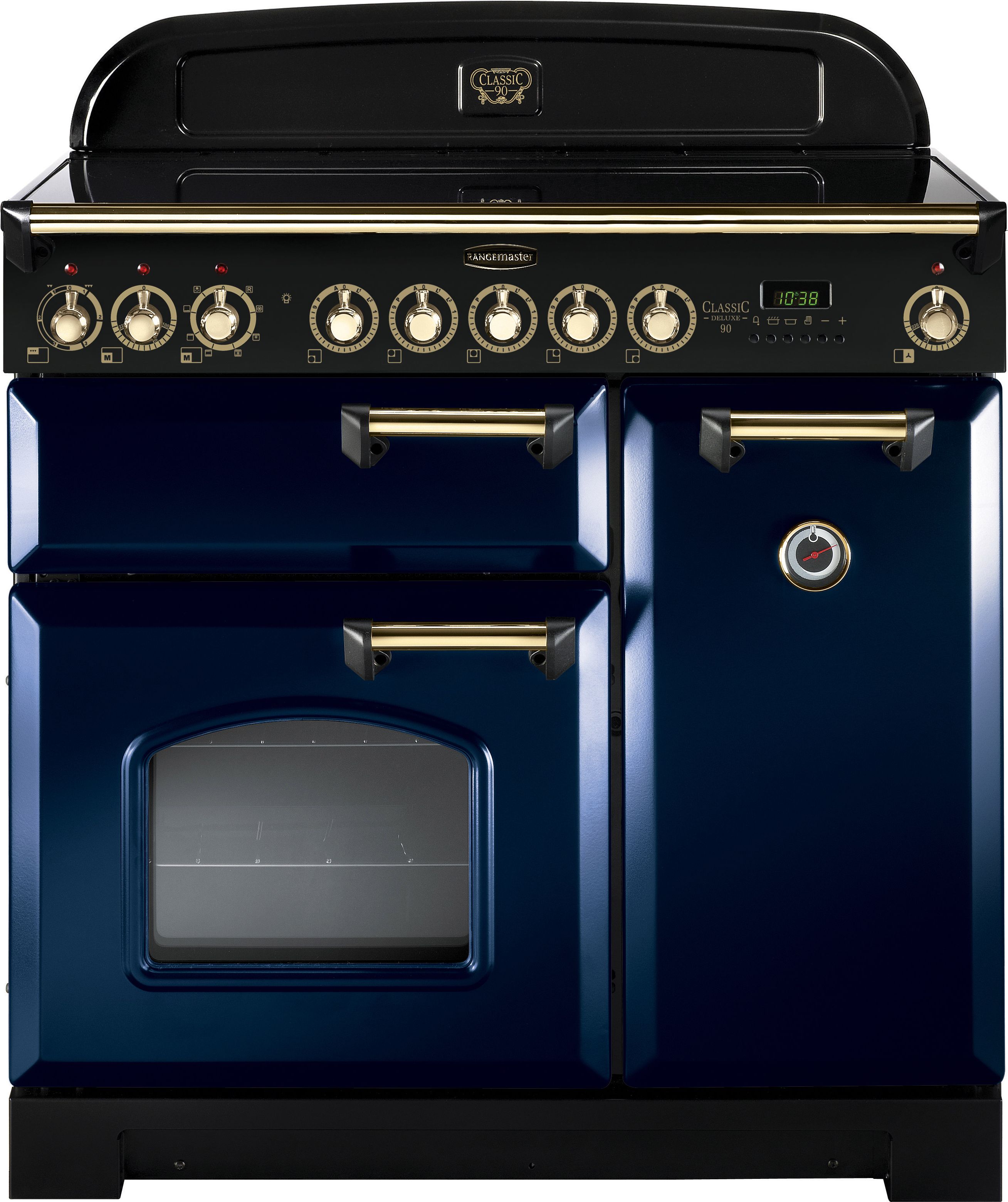 Rangemaster Classic Deluxe CDL90EIRB/B 90cm Electric Range Cooker with Induction Hob - Regal Blue / Brass - A/A Rated, Blue