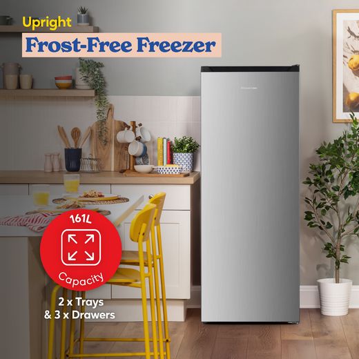 Russell Hobbs RH143FFFZ542E1SS 143cm Small Upright Freezer with Door-on-door Kit - Stainless Steel - Annotation - frost free freezing shot 