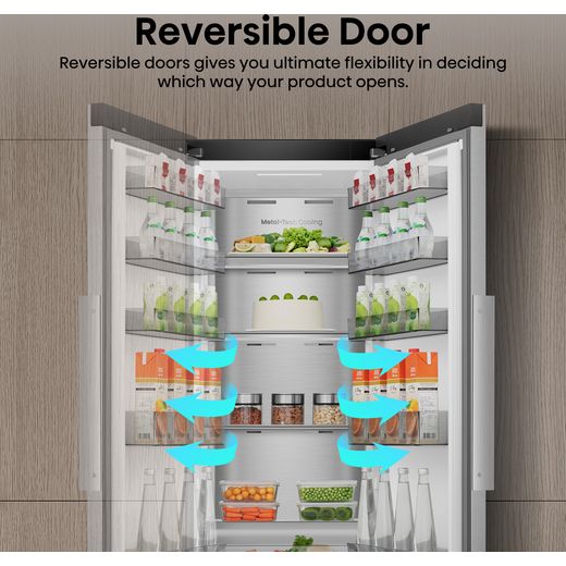 Hisense RL3K370SAIE 186cm Fridge - Silver - annotation - reversible door shot