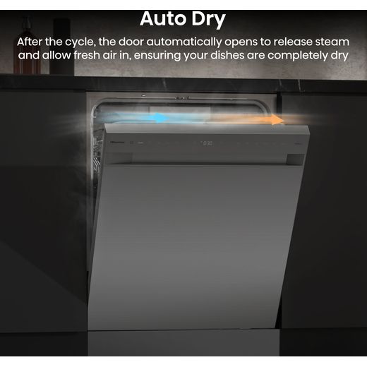 Hisense Auto Dose Standard Dishwasher - Stainless Steel - Annotation - Auto Dry