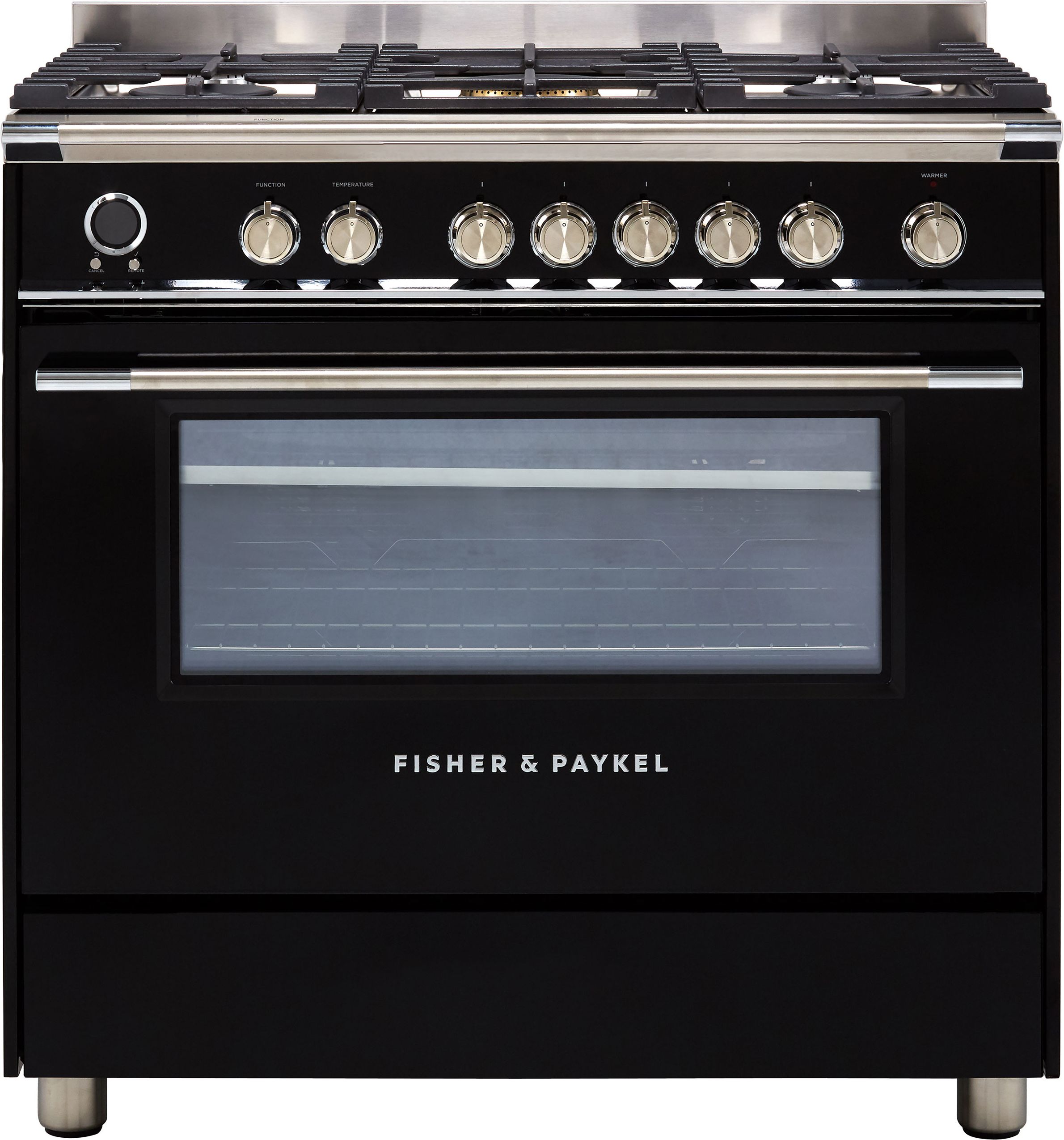 Image of Fisher & Paykel Contemporary OR90SCG6B1 90cm wide Dual Fuel Range Cooker with Gas Hob and Pyrolytic Cleaning - Black - A Rated, Black