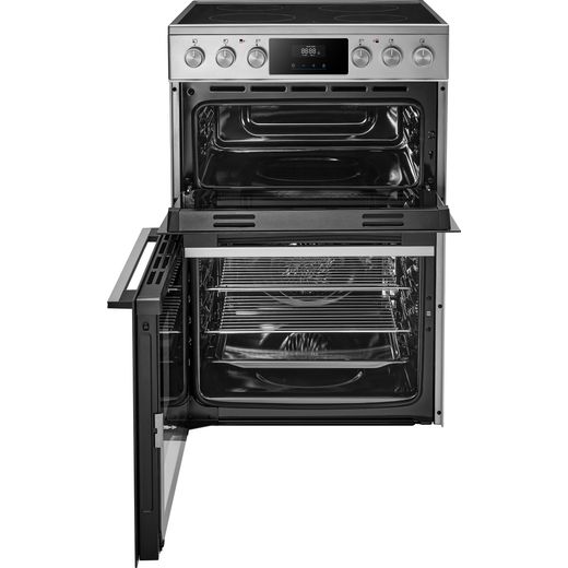 Midea MFO24EME4R118-SS 60cm Wide Double Oven Electric Cooker with Ceramic Hob - Stainless Steel  - Front with door open shot