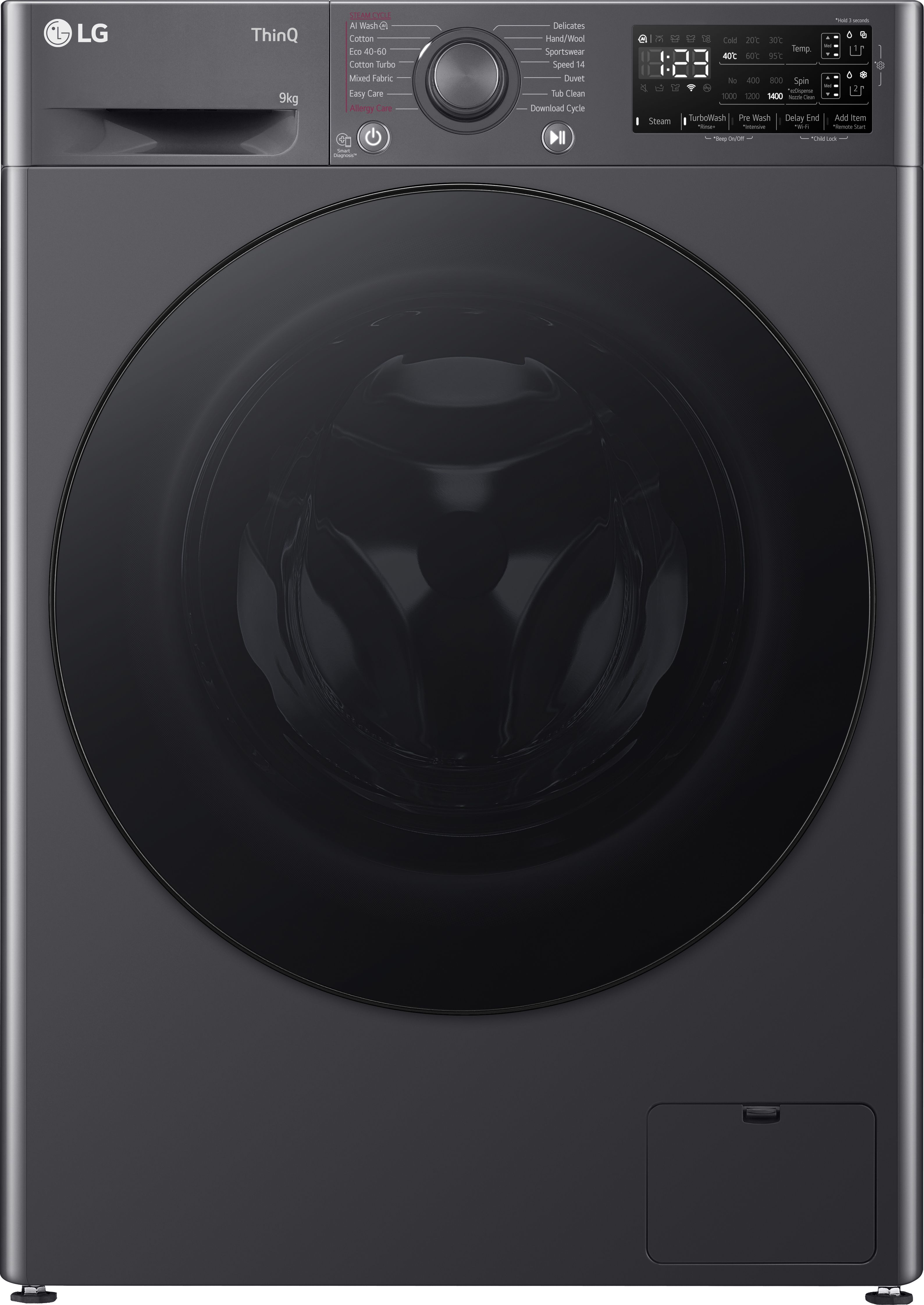 LG EZDispense F4Y509GBLA1 9kg Washing Machine with 1400 rpm - Slate Grey - A Rated, Slate Grey