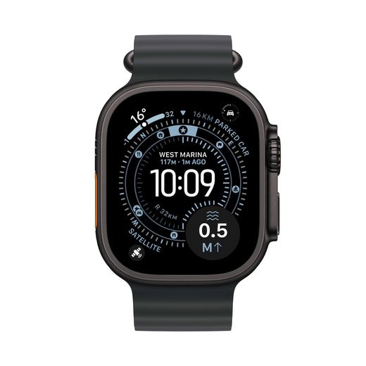 Apple Watch Ultra 3, 49mm, Black Titanium Case, GPS + Cellular [2025] - Black Ocean Band - Front shot