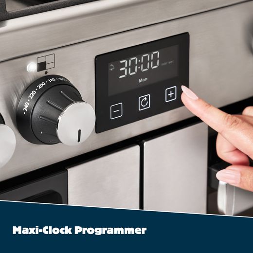 Belling Cookcentre 100DF 100cm Dual Fuel Range Cooker - Stainless Steel - Annotation - Maxi-Clock