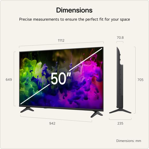 LG 50" 4K Ultra HD MiniLED Smart TV - Annotation - dimensions shot 