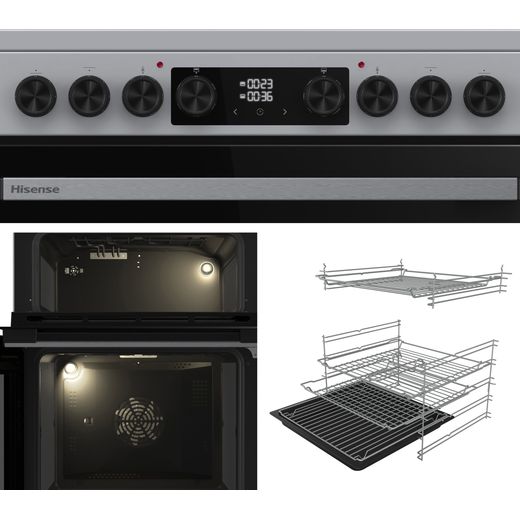 Hisense Hi6 Max HDCEC6C20X 60cm Wide Double Oven Electric Cooker with Ceramic Hob - Stainless Steel - close up detail shot