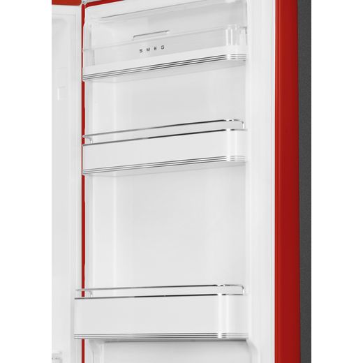 Smeg 50's Style FAB32RRD6UK 197cm Frost Free Fridge Freezer - Red - Close up door shelves shot