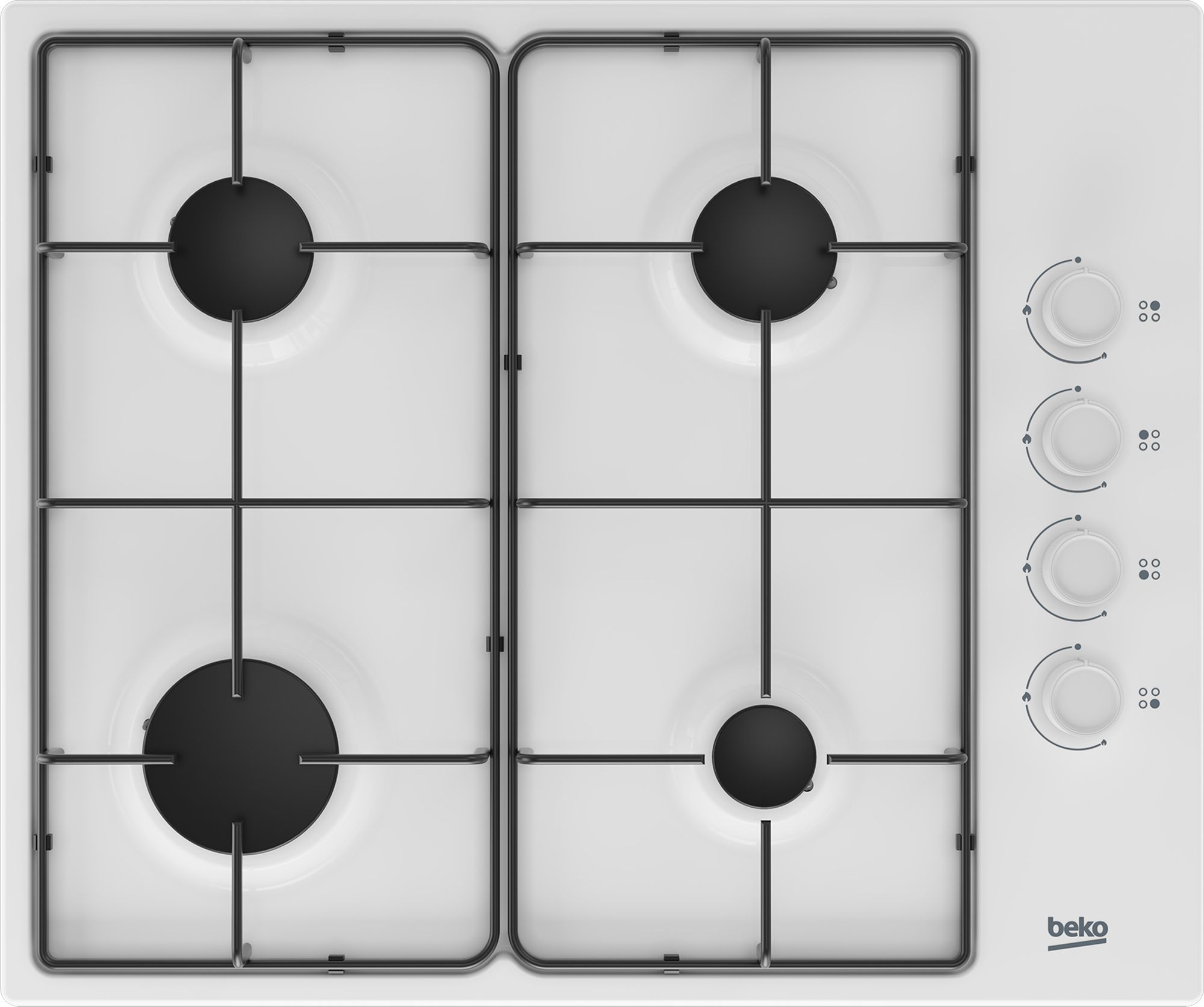 Beko HIBG64120SW 60cm 4 Burner Gas Hob - White - Stainless Steel