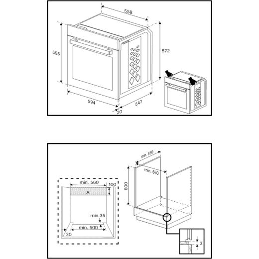 Beko AeroPerfect™ RecycledNet® Built In Electric Single Oven - Stainless Steel - Annotation - Dimension shot
