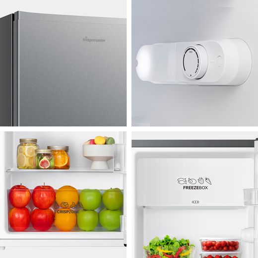 Fridgemaster MUR4894ES Compact 84cm Fridge with Ice Box - Stainless Steel - close up detail shot