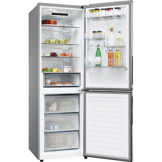 Hoover H-COMBI 300 60/40 Total No Frost Fridge Freezer - Stainless Steel Effect - Right perspective door open shot